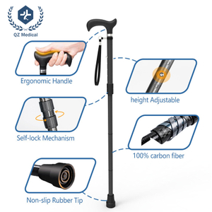 Bast&oacute;n plegable de fibra de carbono, ligero, 500g, altura ajustable, capacidad de 300 libras, ayuda para movilidad de viaje, mango ergon&oacute;mico