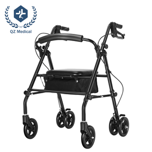 Andador de 4 ruedas con frenos dobles y ruedas giratorias de 360&deg; | Andador ligero de acero con alto contenido de carbono de 8,14 kg, asas ajustables de 6 niveles y asiento de cuero de 30x30 cm para personas mayores/rehabilitaci&oacute;n